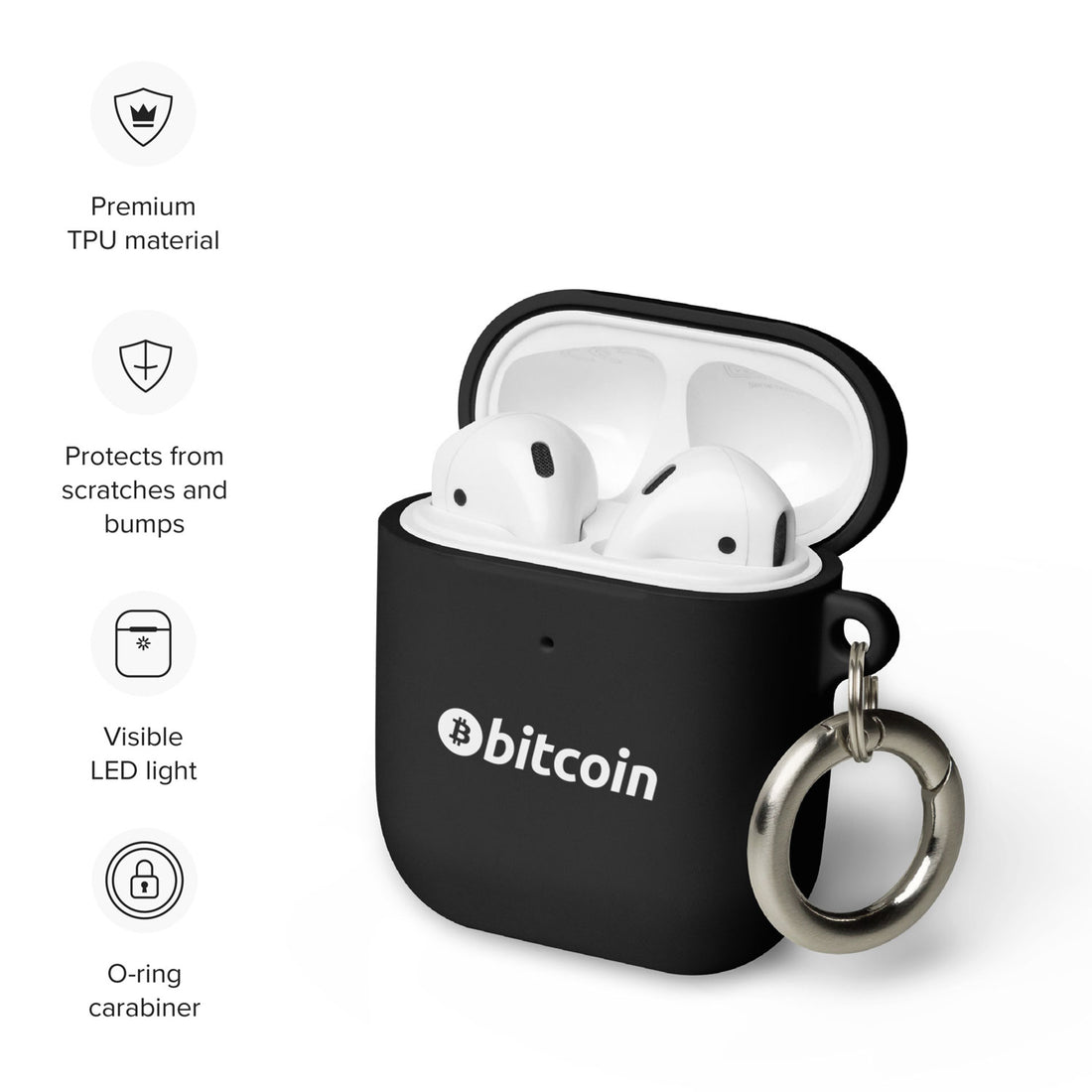 bitcoin btc logo airpods case black